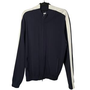 Vince Knit Track Jacket Mens XL Blue White Stripe Athletic Full Zip Athleisure